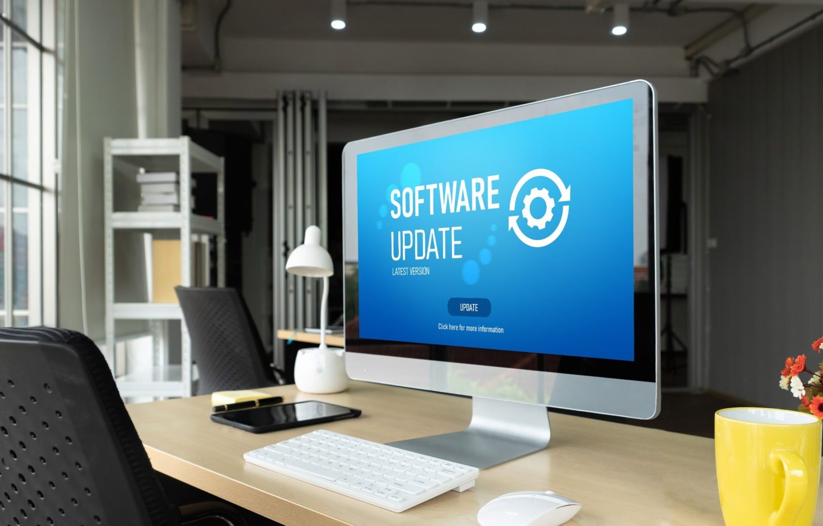software-update software update notice on a desktop computer